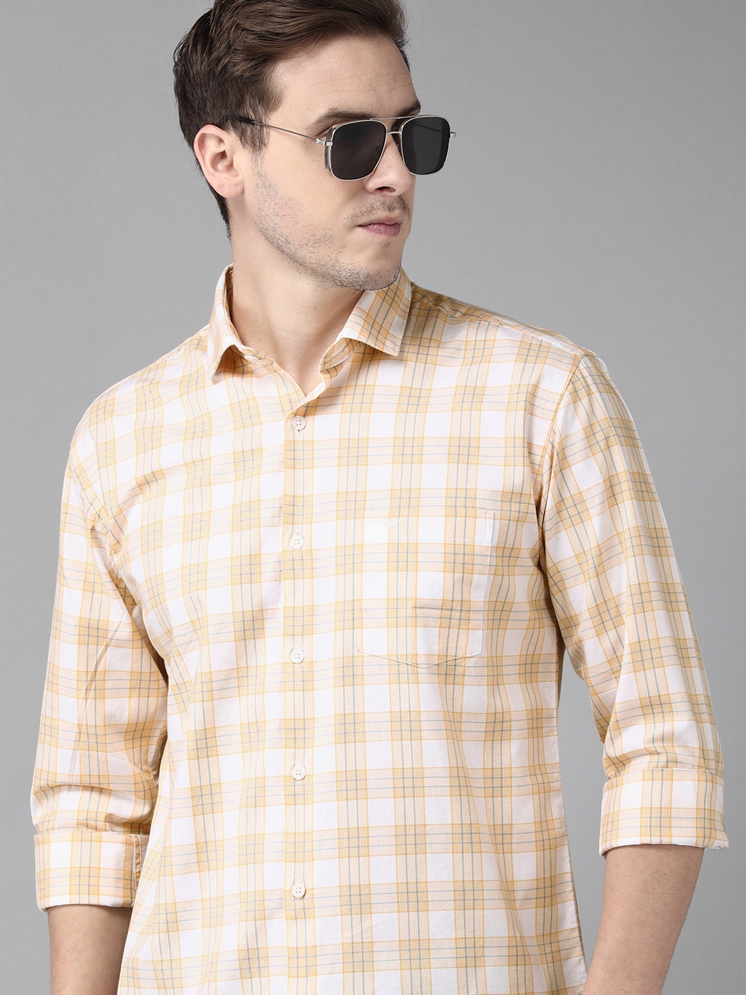 

Park Avenue Men Yellow Slim Fit Tartan Checked Casual Shirt