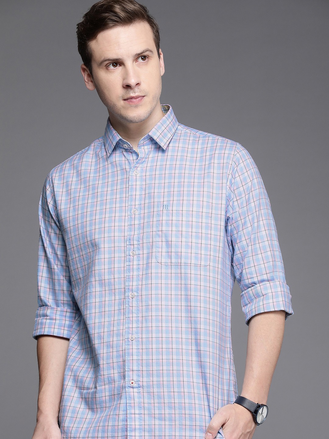 

Raymond Men Medium Blue Slim Fit Tartan Checks Opaque Pure Cotton Casual Shirt with Pocket