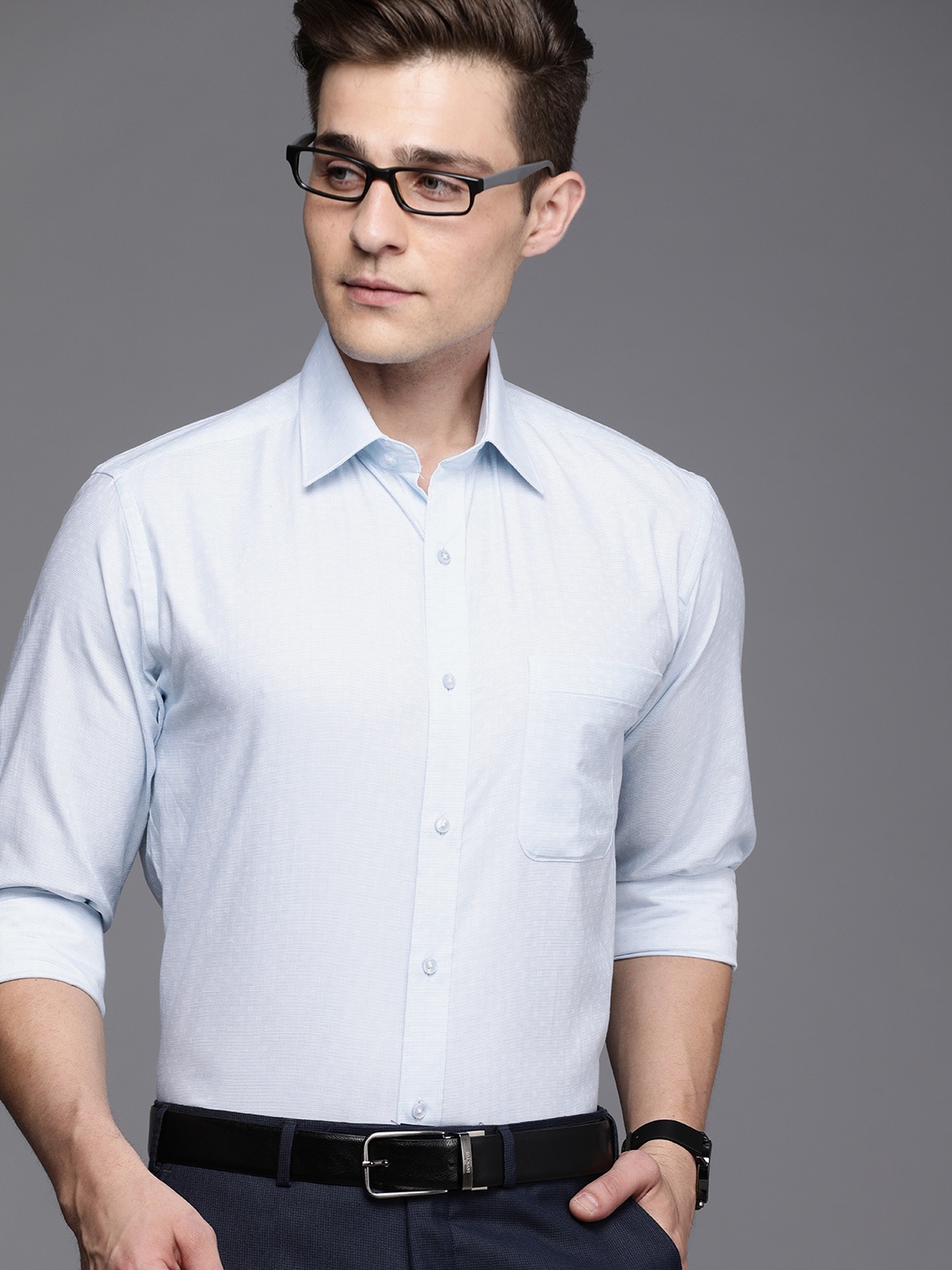 

Raymond Men Light Blue Solid Slim Fit Pure Cotton Formal Shirt