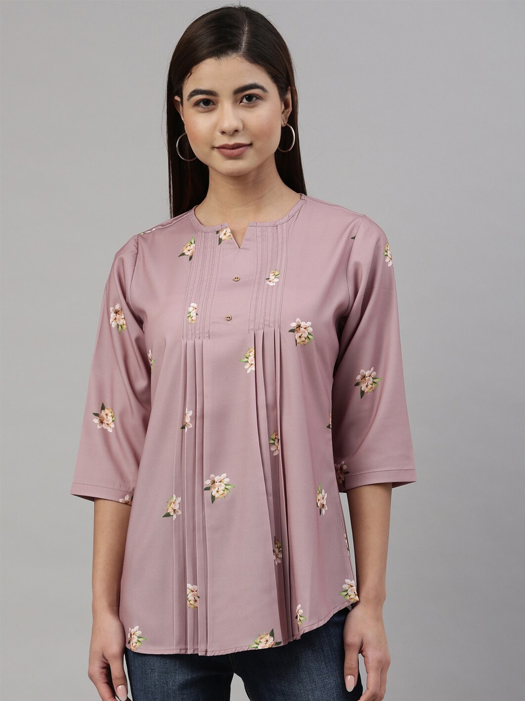 

GOLDSTROMS Pink & Beige Floral Print Top