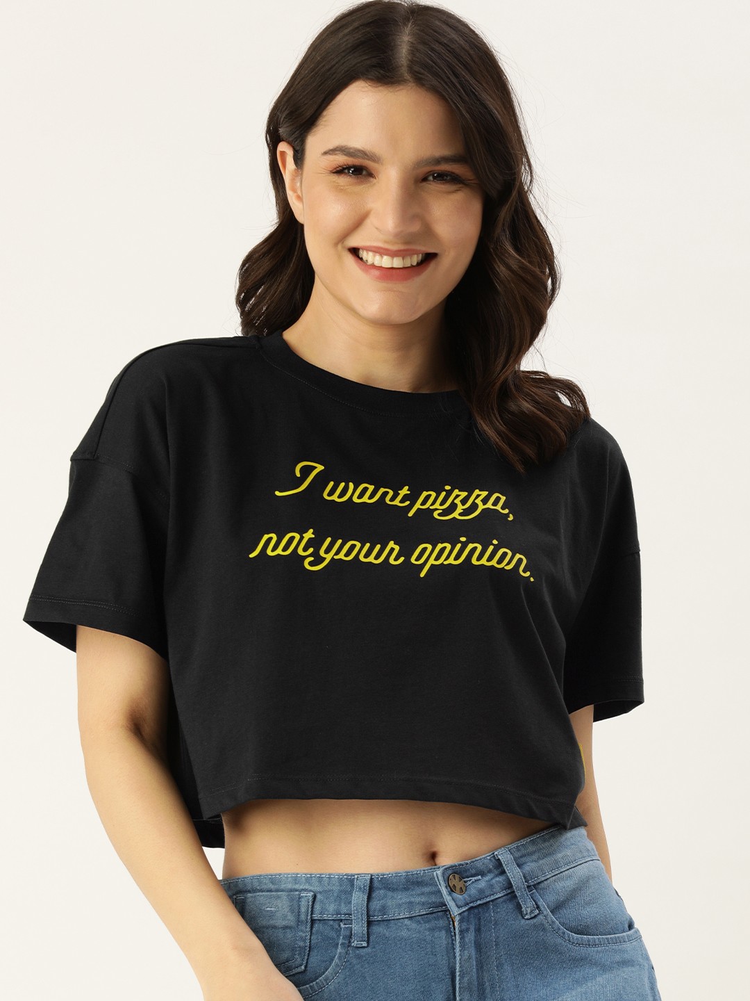 

FOREVER 21 Black Print Crop Pure Cotton Top