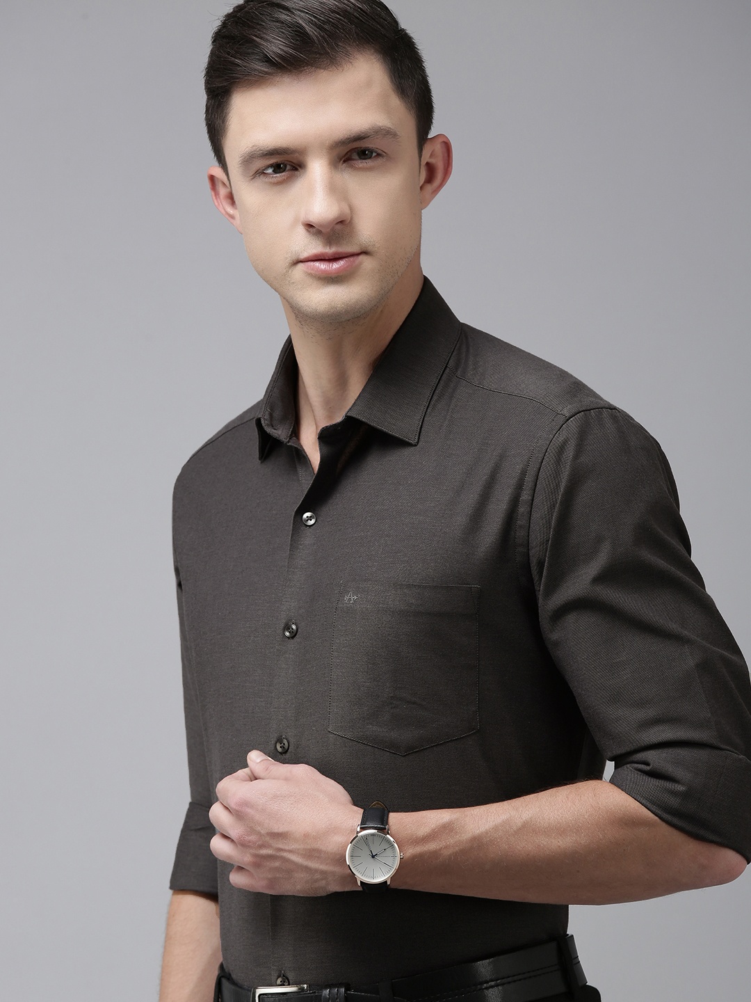 

Arrow Men Grey Solid Pure Cotton Original Slim Fit Formal Shirt