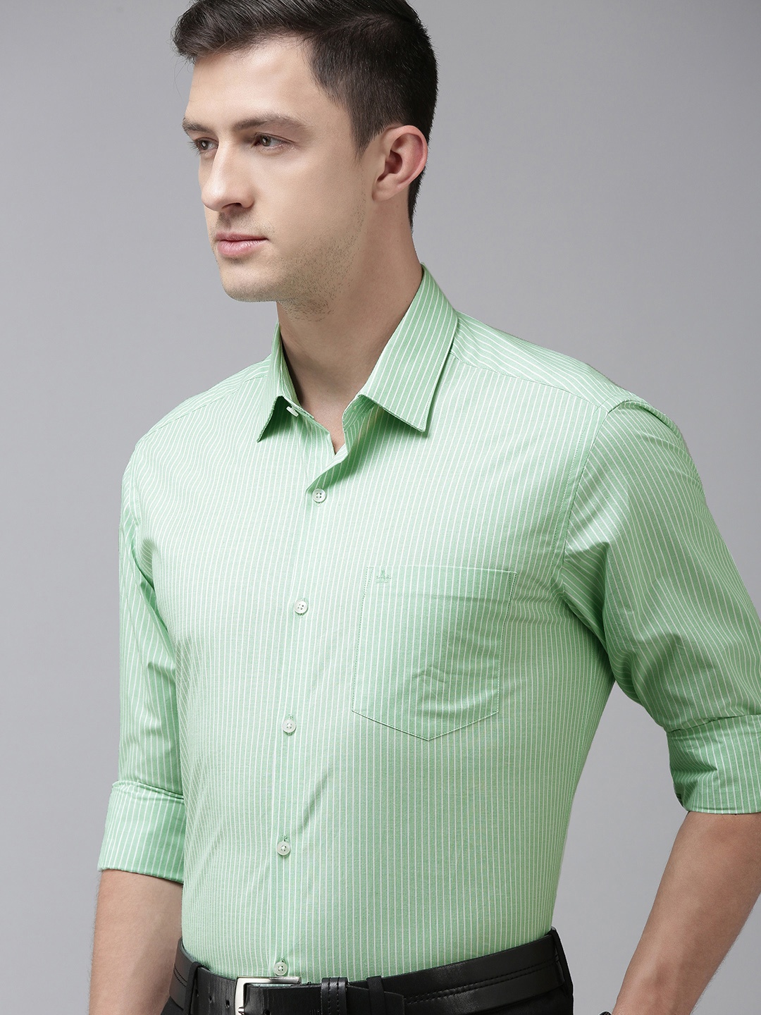 

Arrow Men Green Original Slim Fit Striped Formal Shirt
