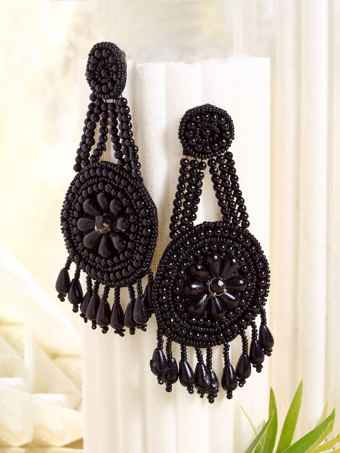 

Moedbuille Black Silver Plated Contemporary Taselled Drop Earrings