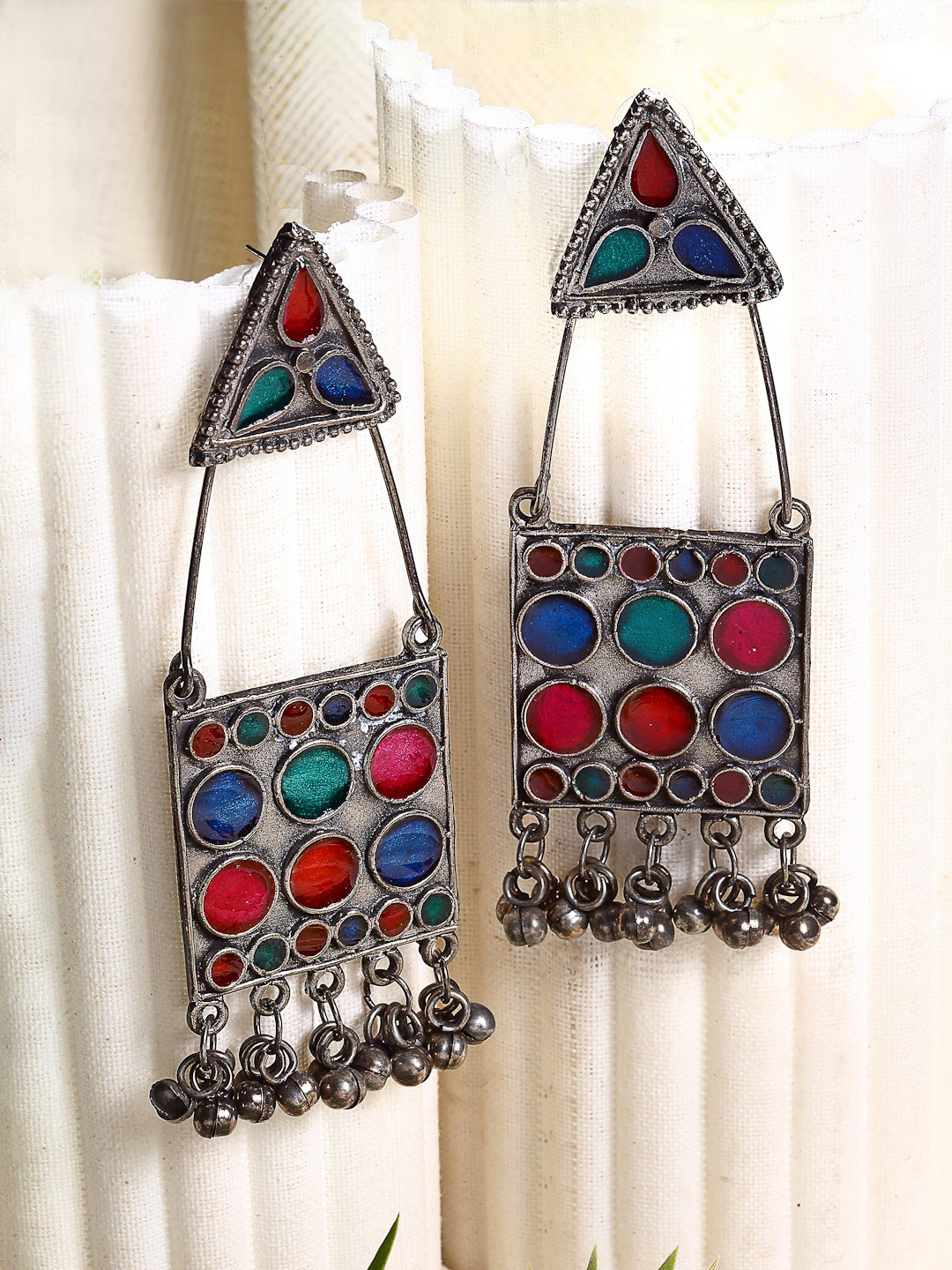 

Moedbuille Multicoloured Meenakari Oxidised Silver Plated Classic Drop Earrings, Multi
