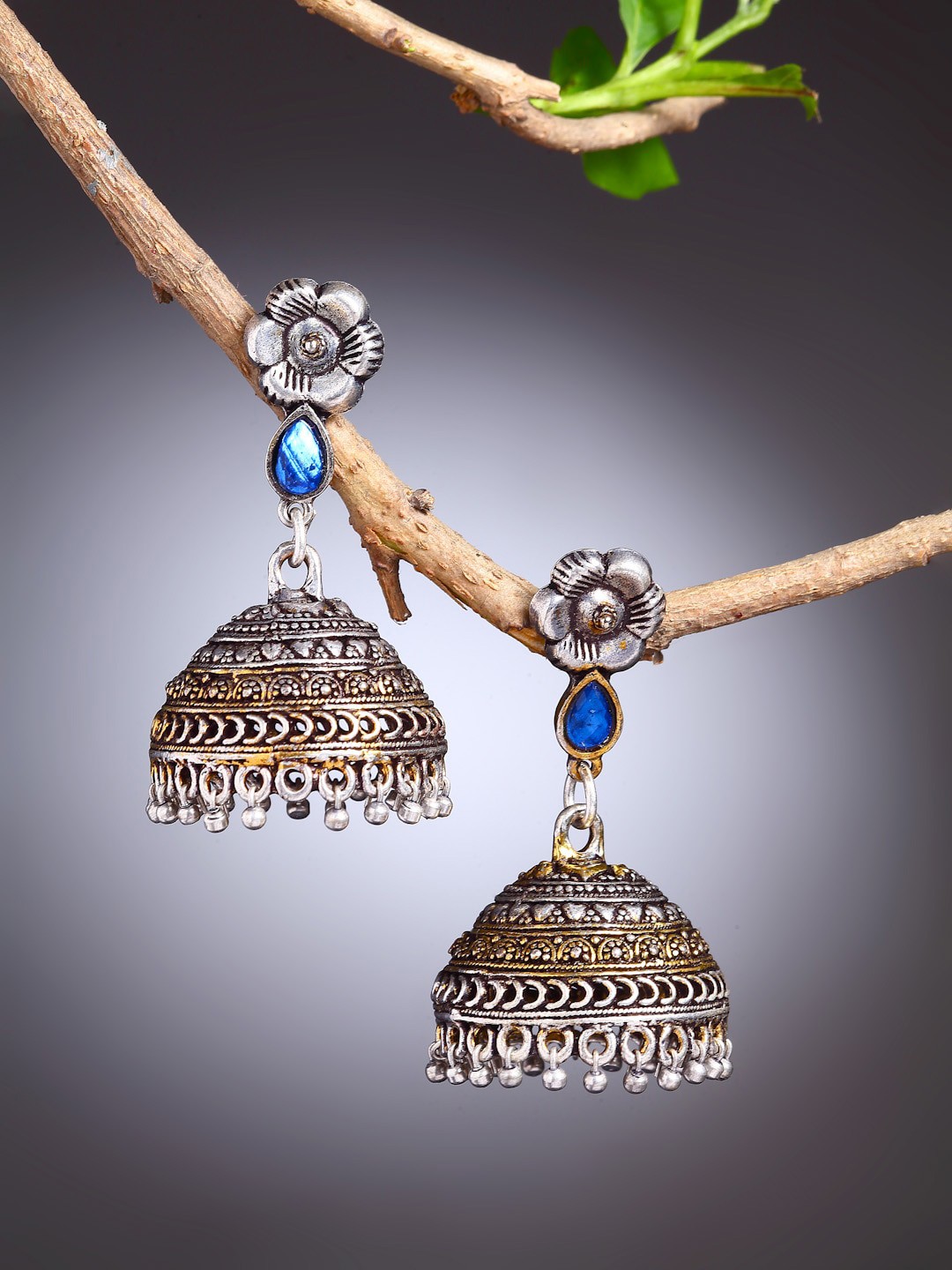 

Moedbuille Silver-Toned Dome Shaped Jhumkas Earrings