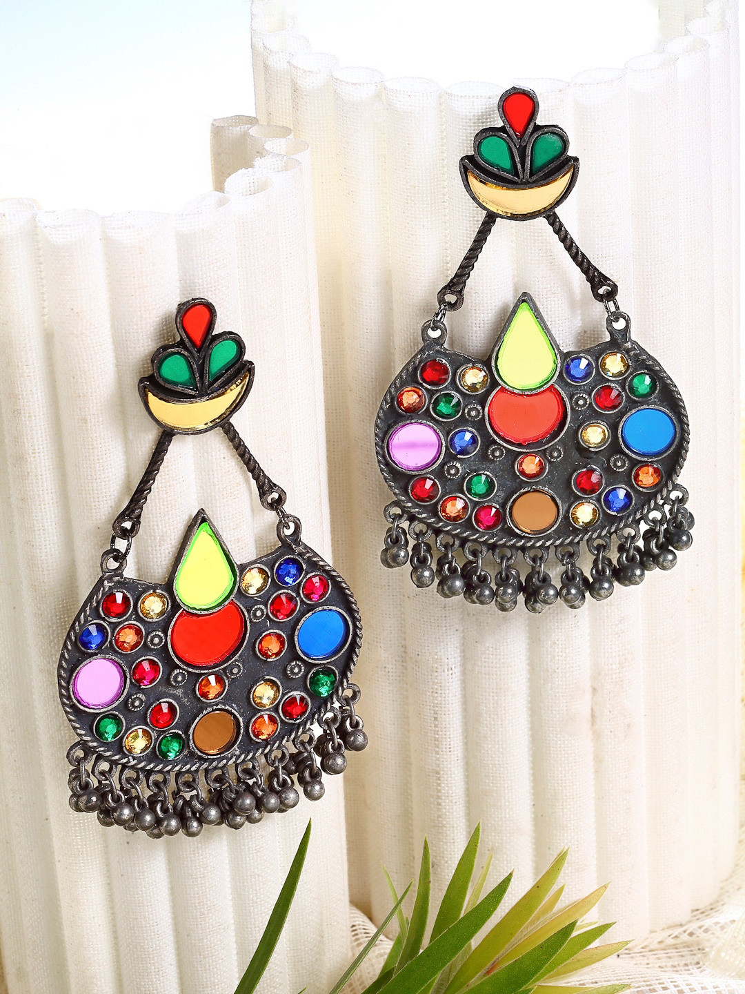 

Moedbuille Multicoloured Afghan Design Oxidised Silver Plated Handcrafted Chandbalis, Multi