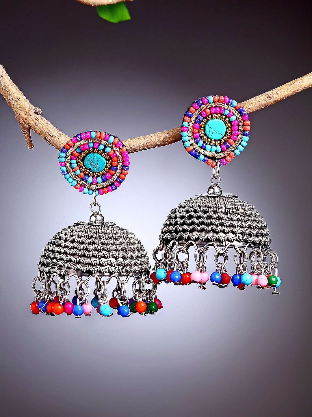 

Moedbuille Multicoloured Dome Shaped Jhumkas Earrings, Multi