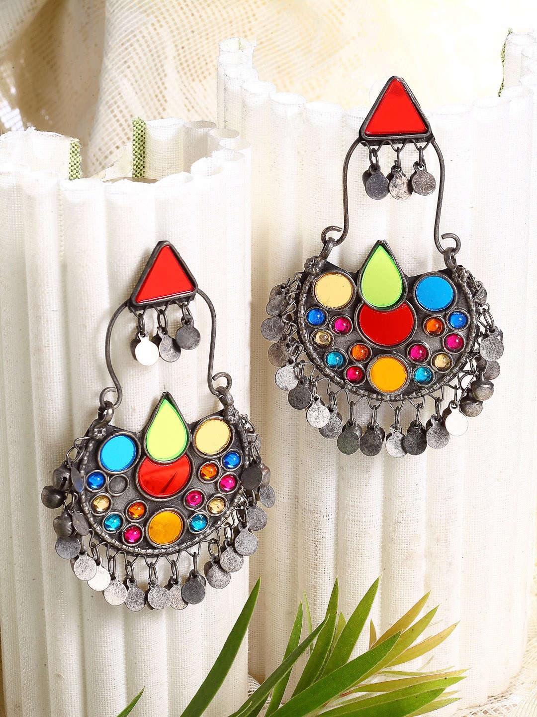 

Moedbuille Women Multi Color Afghan Design Oxidized Silver-plated Handcrafted Chandbalis