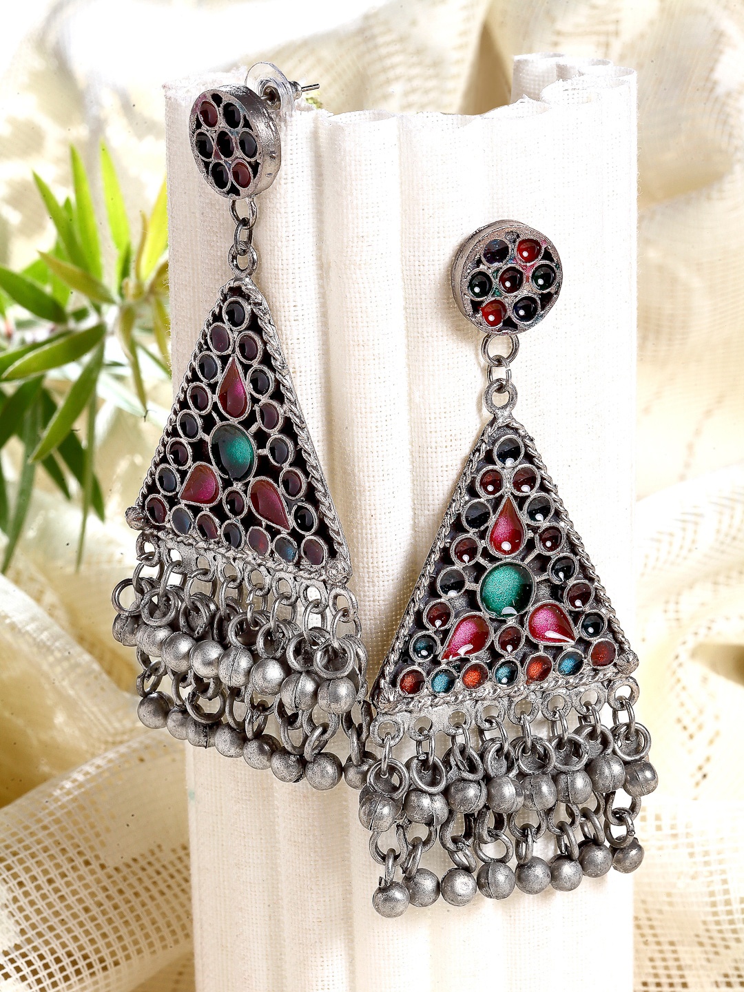 

Moedbuille Multicoloured Oxidised Contemporary Drop Earrings, Multi