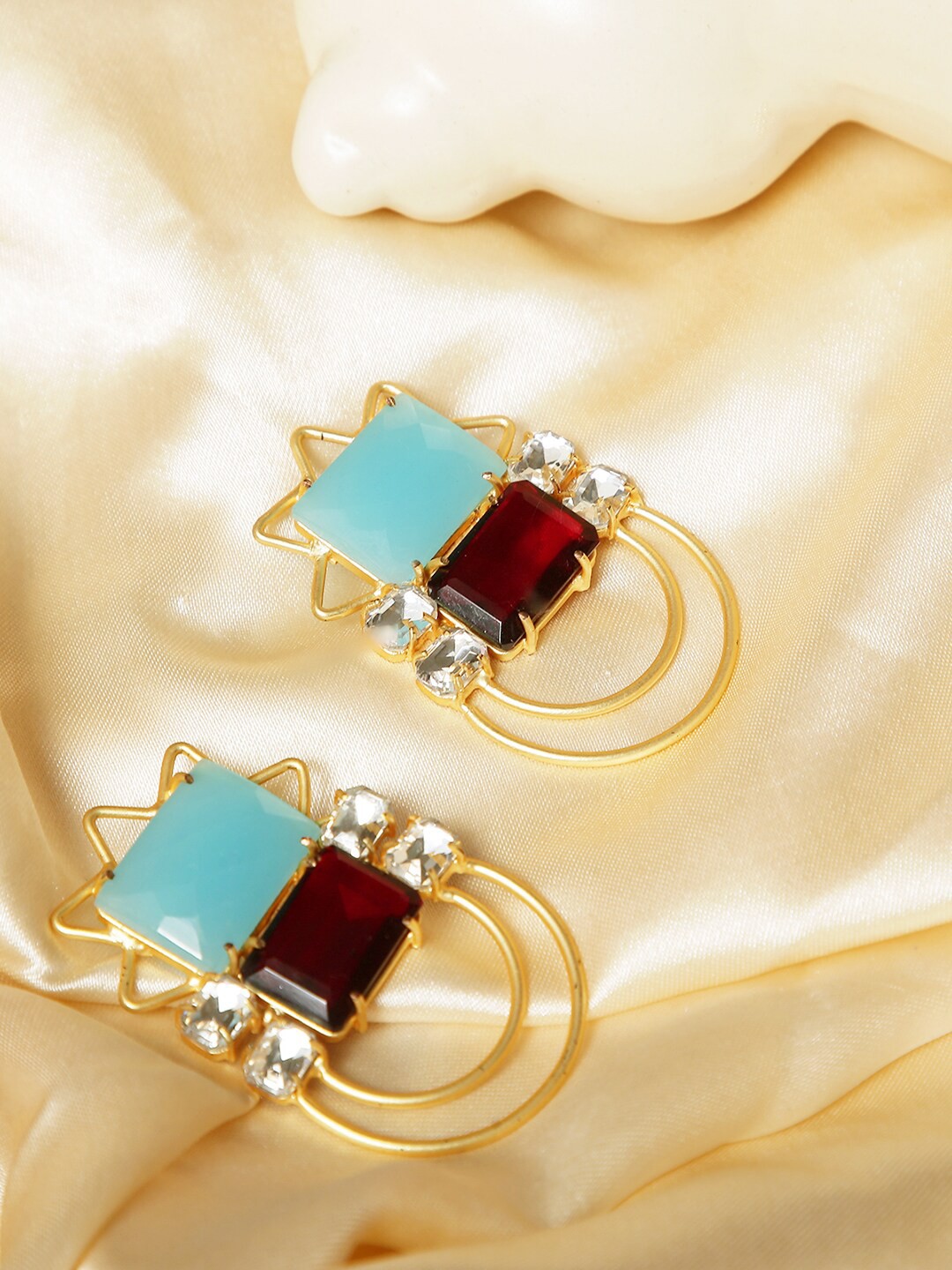 

XAGO Blue & Gold-toned Contemporary Drop Earrings