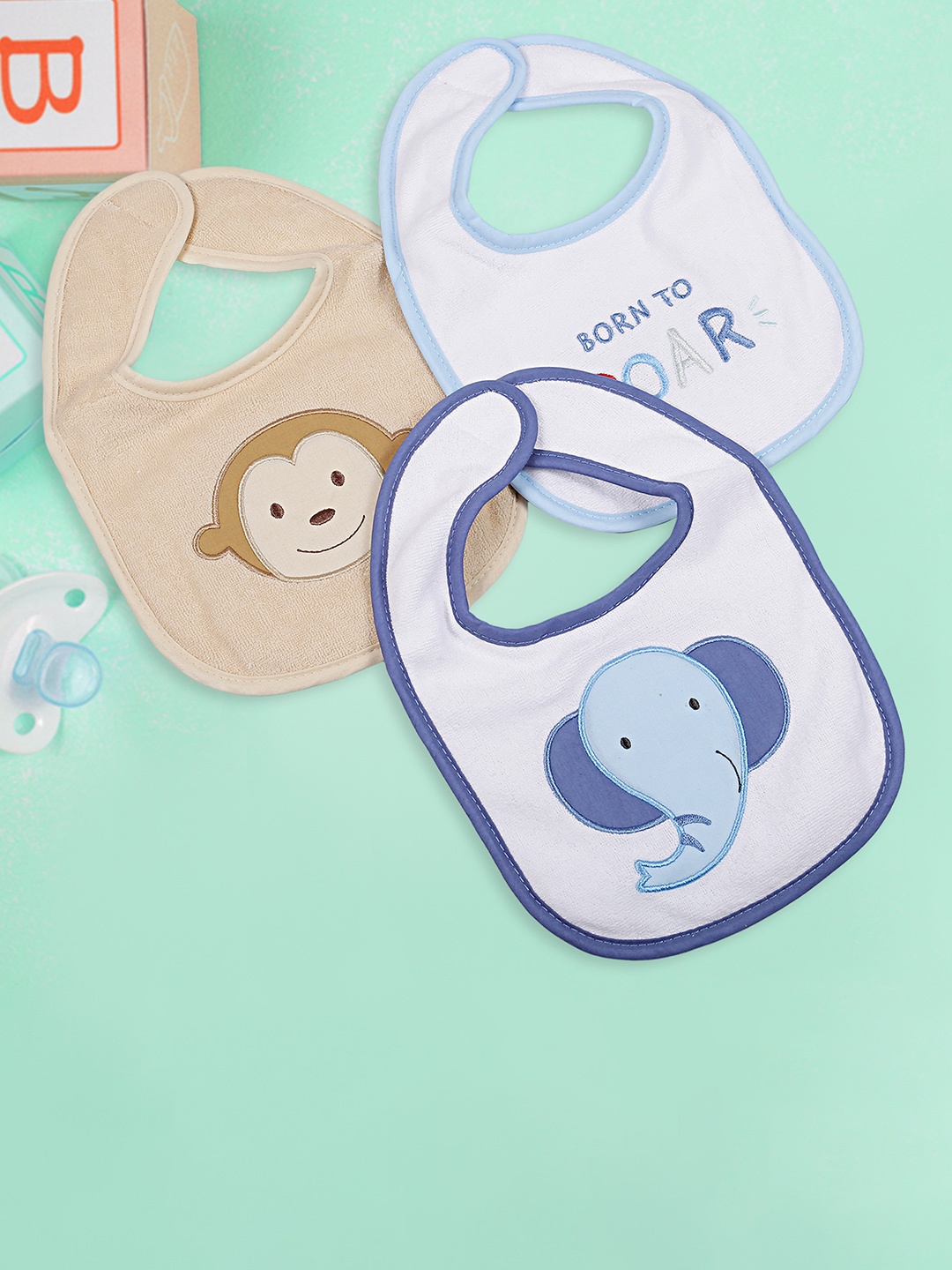 

Baby Moo Infant Kids Pack Of 3 Printed Feeding Bibs, White