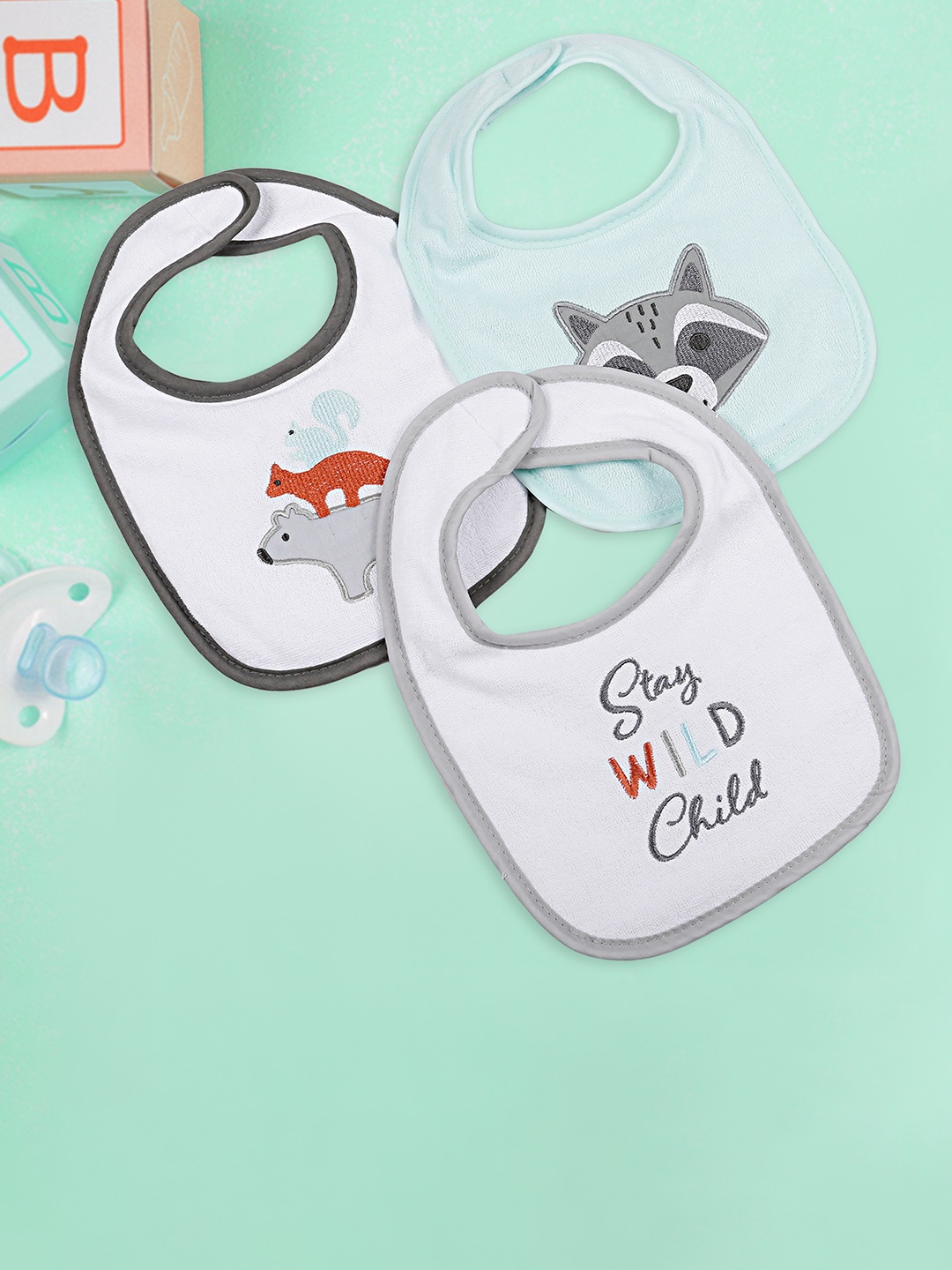 

Baby Moo Kids Pack Of 3 Printed Bibs, White