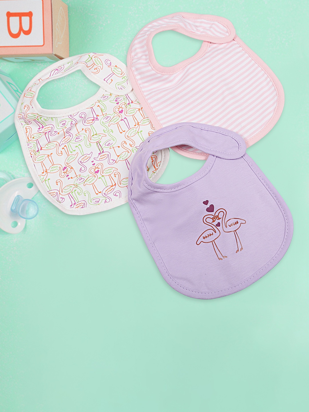

Baby Moo Infant Kids Pack Of 3 Printed Bibs, White