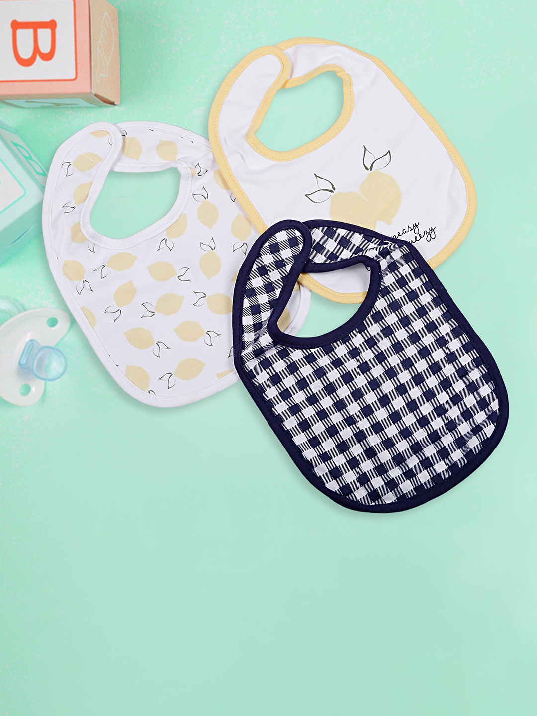 

Baby Moo Infant Kids Pack Of 3 Printed Pure Cotton Bibs, White