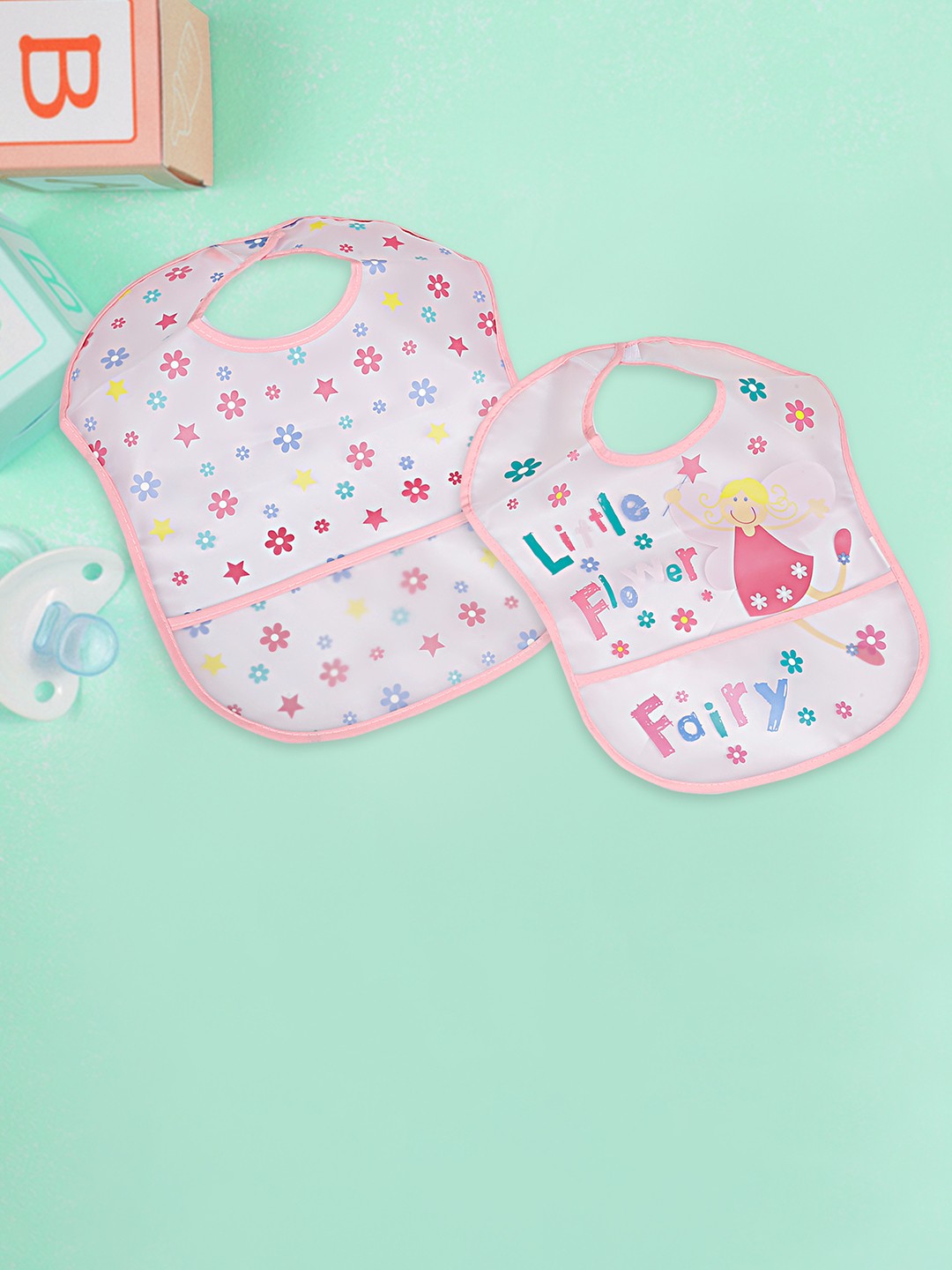 

Baby Moo Infant Girls Pack Of 2 Pink & White Printed Feeding Bibs