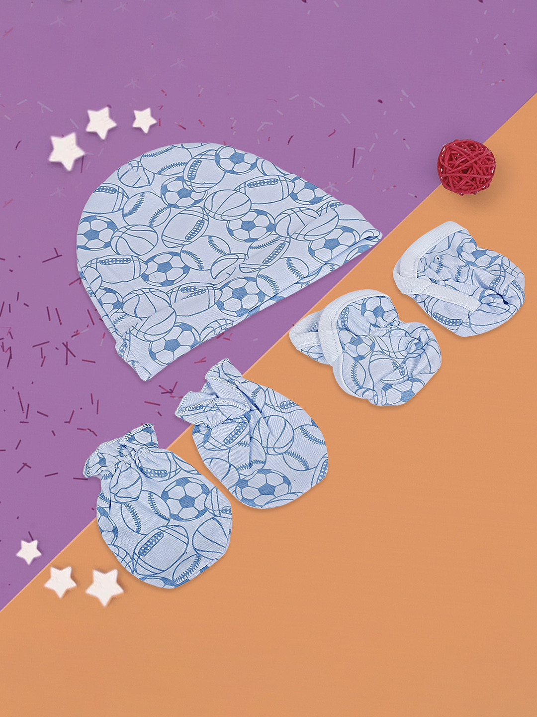 

Baby Moo Infants Cotton Cap Mittens And Booties Gift Set, Blue