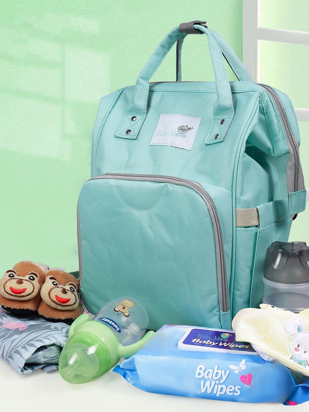 

Baby Moo Infants Light Weight Water Repellent Diaper Bag, Sea green