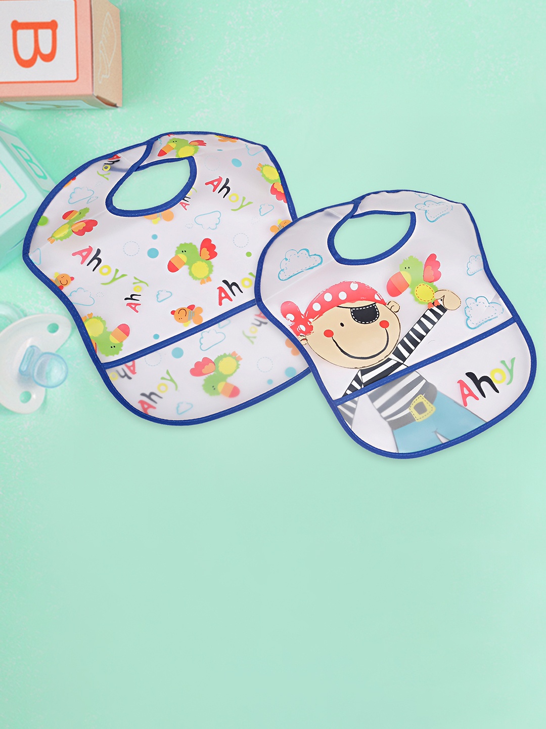 

Baby Moo Infant Kids Pack Of 2 Blue & Red Printed Bibs