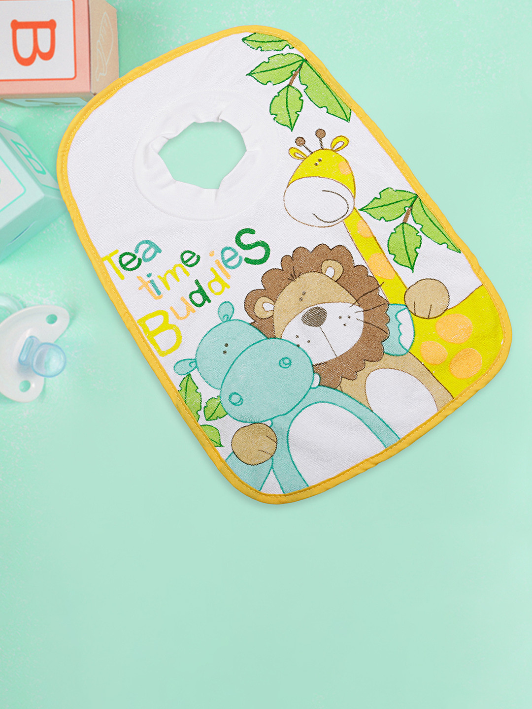 

Baby Moo Infant Kids White & Yellow Printed Pure Cotton Bibs