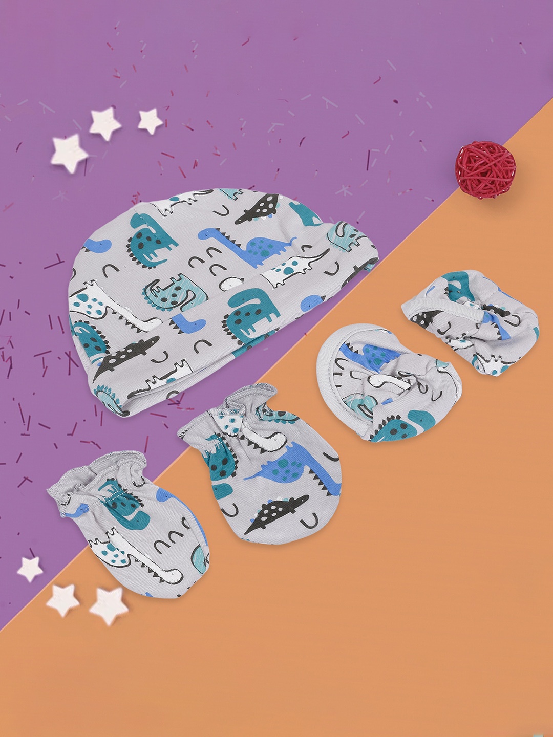 

Baby Moo Infants Kids Printed Cap Mittens And Booties Gift Set, Blue