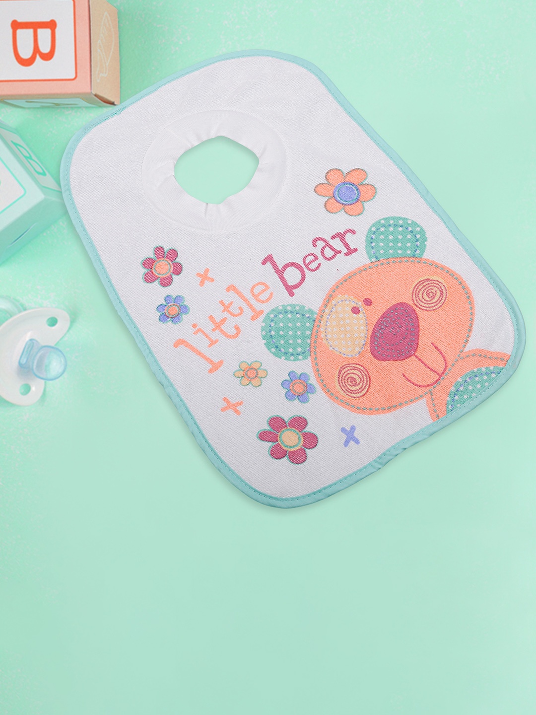 

Baby Moo Infant Kids White & Peach-Coloured Printed Pure Cotton Bibs