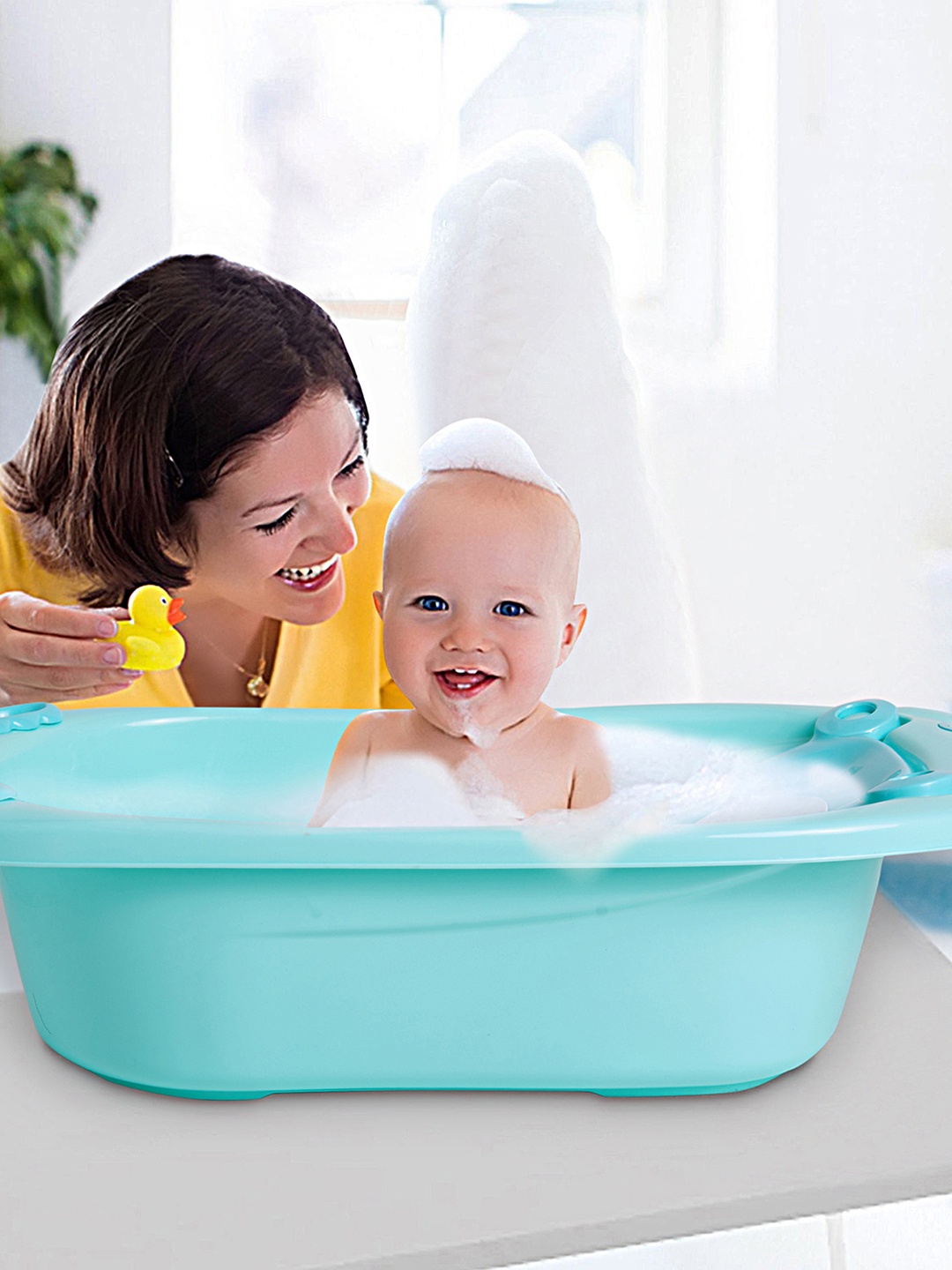 

Baby Moo Infant Kids Bath Tub with Bather & Drain Plug - Turquoise Blue