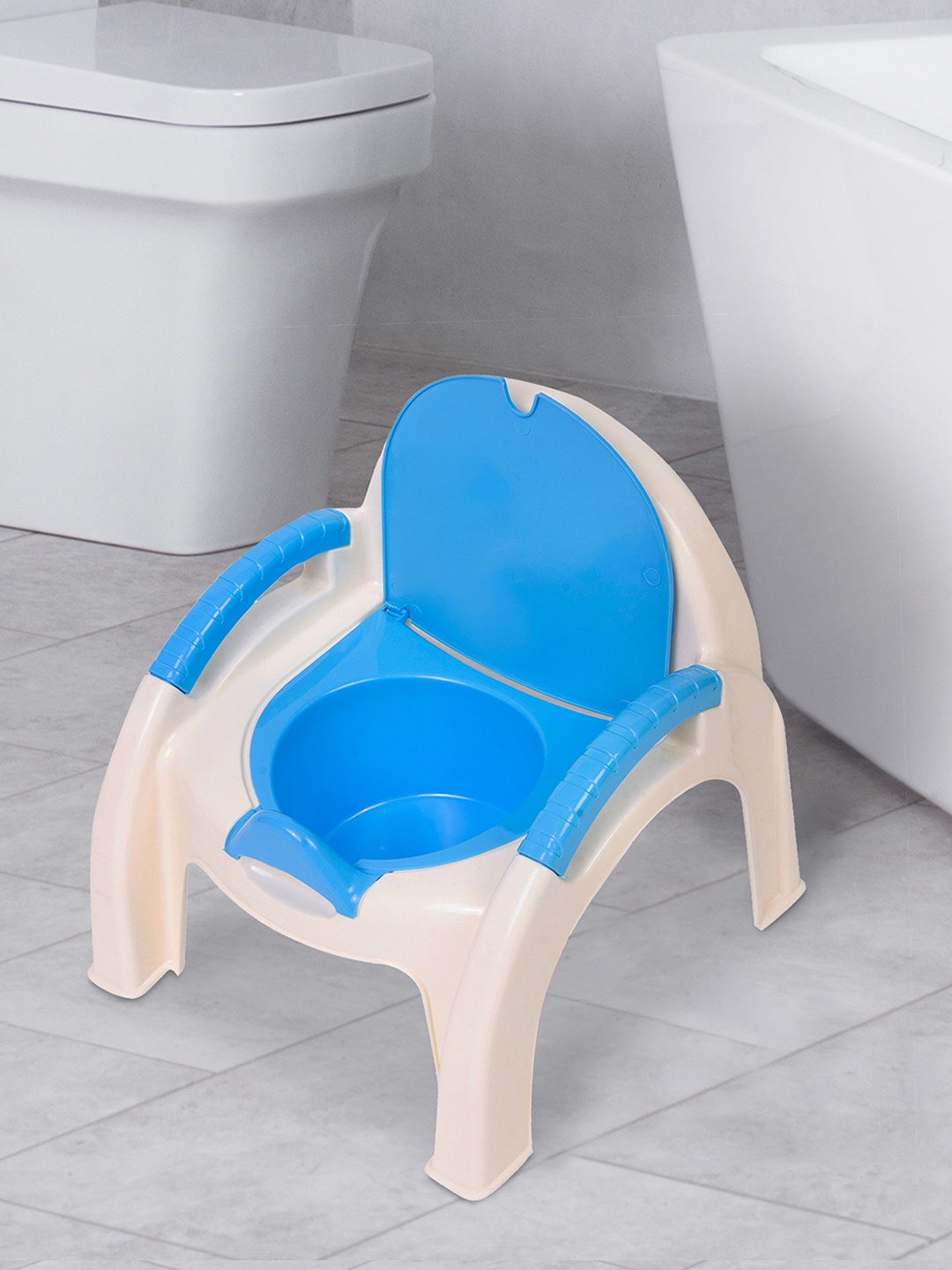 

Baby Moo Kids Blue & White Potty Chair Handle & Detachable Lid For Toilet Training