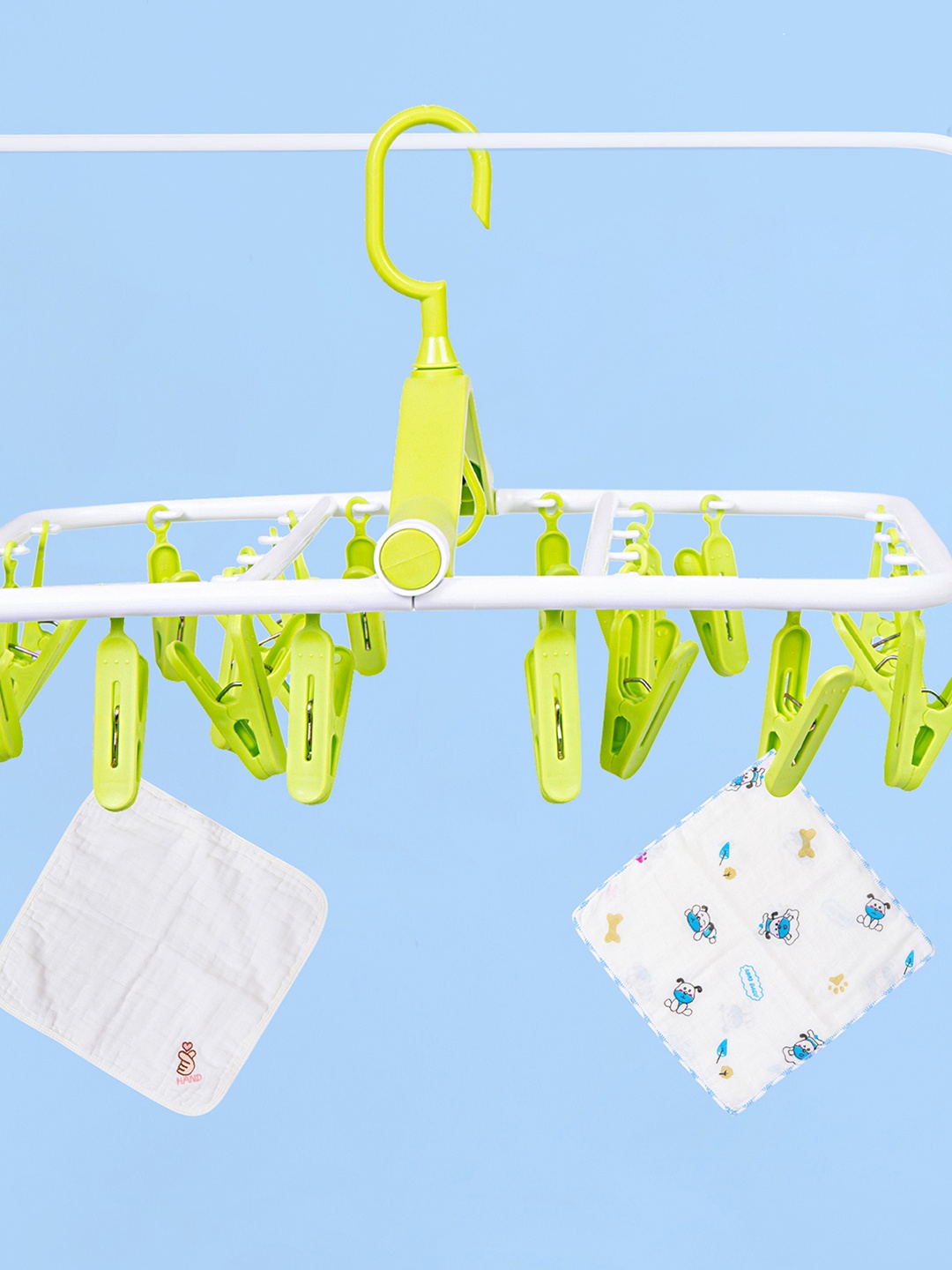 

Baby Moo Lime Green & White Square Foldable Clothes Hanger-24 Clips