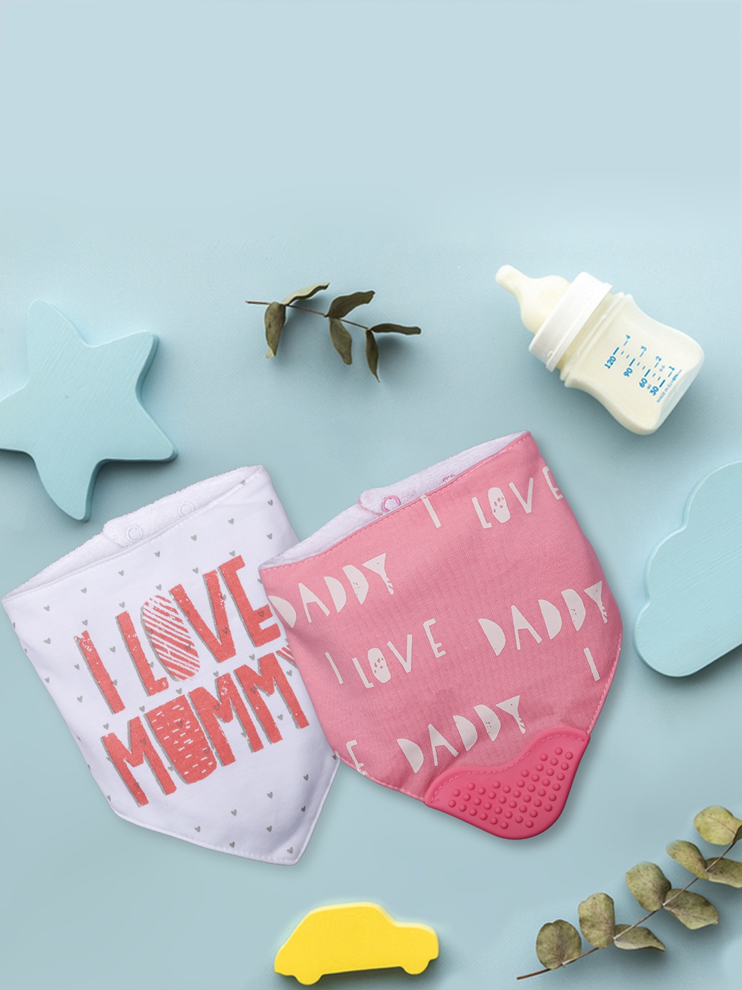 

Baby Moo Infant Kids Pack Of 2 Printed Feeding Bandana Bibs, Pink