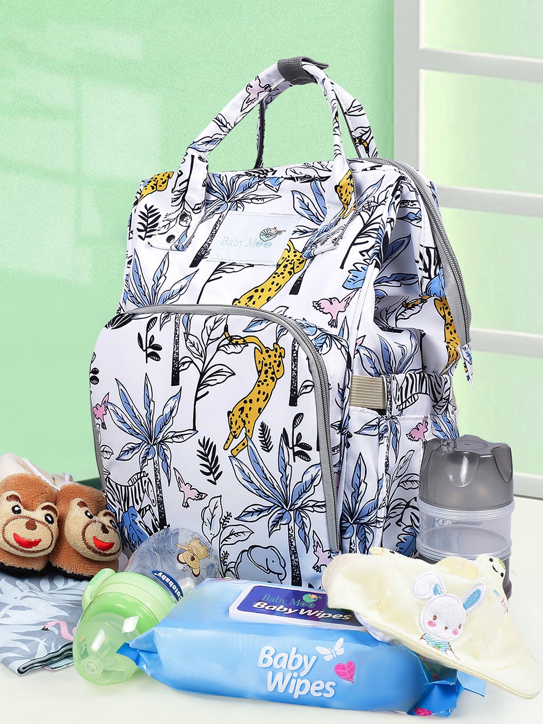 

Baby Moo Infant Kids White Printed Maternity Diaper Bag
