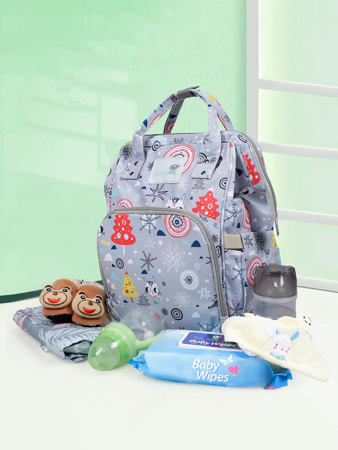 

Baby Moo Kids Printed Diaper Maternity Backpack, Grey