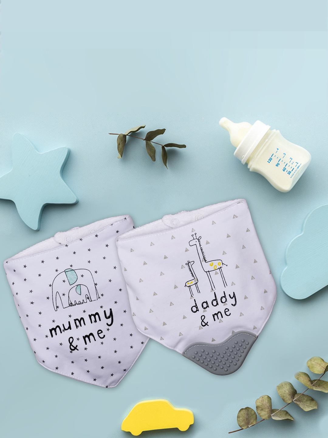 

Baby Moo Kids Pack Of 2 Printed Feeding Bandana Bibs, White