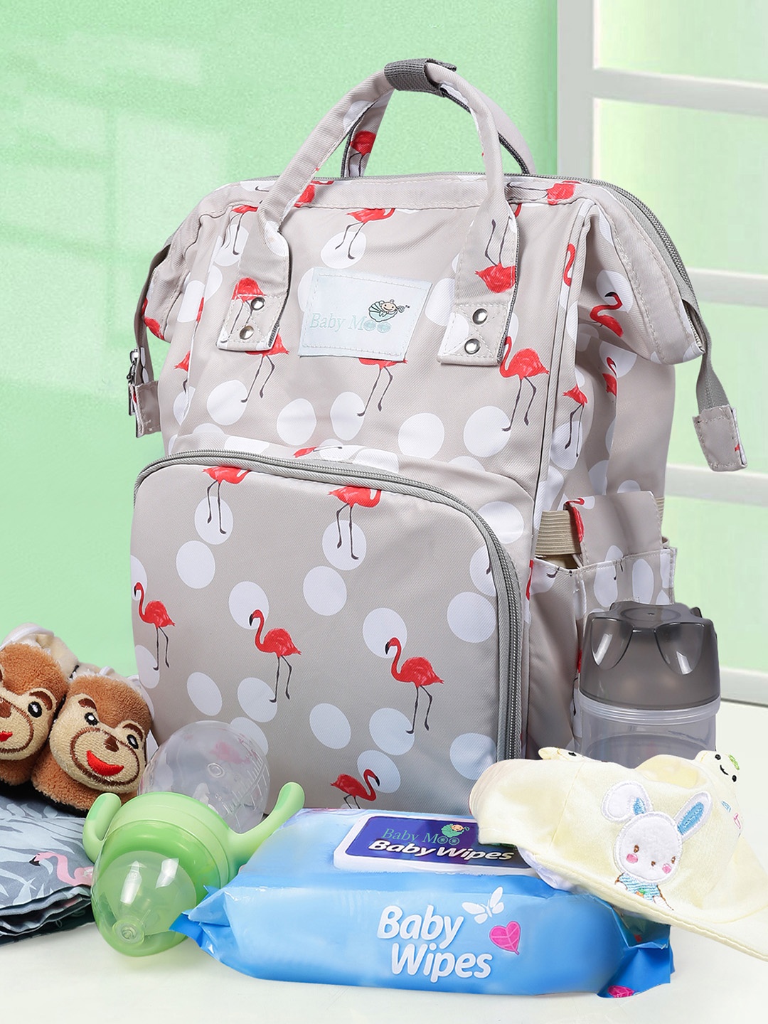 

Baby Moo Kids Beige & Orange Printed Maternity Diaper Bag