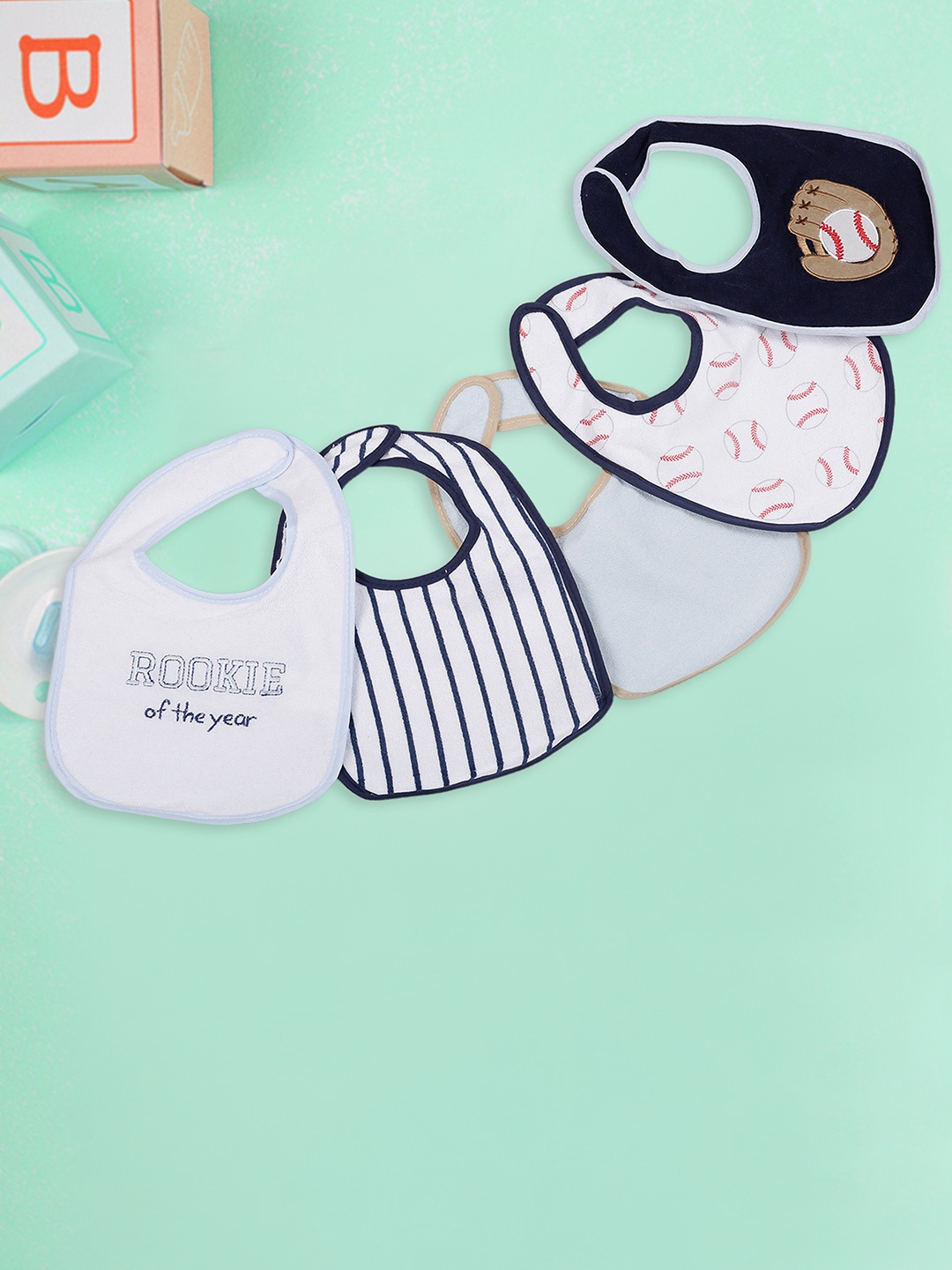 

Baby Moo Infant Kids Pack Of 5 Printed Pure Cotton Bib, Multi
