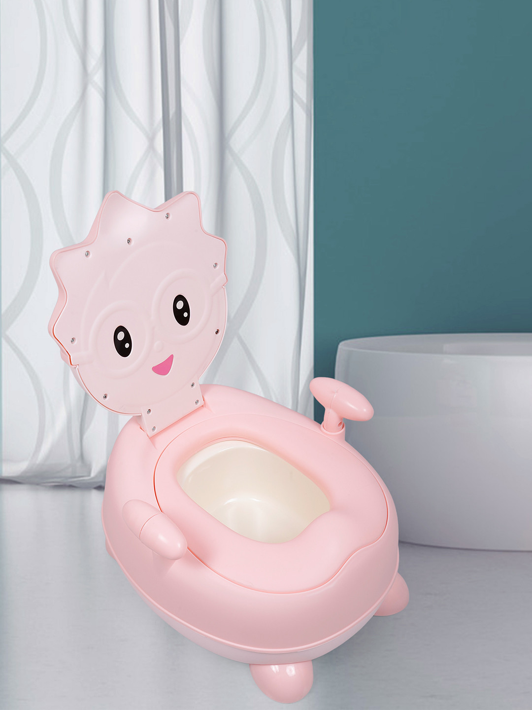 

Baby Moo Girls Pink & White Toilet Training Potty Chair Nerdy Cartoon