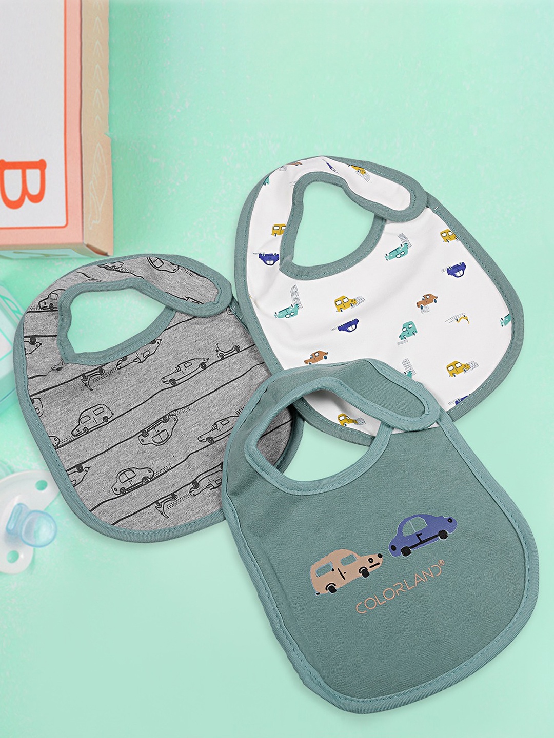 

Baby Moo Infant Kids Pack Of 3 Printed Bibs, White