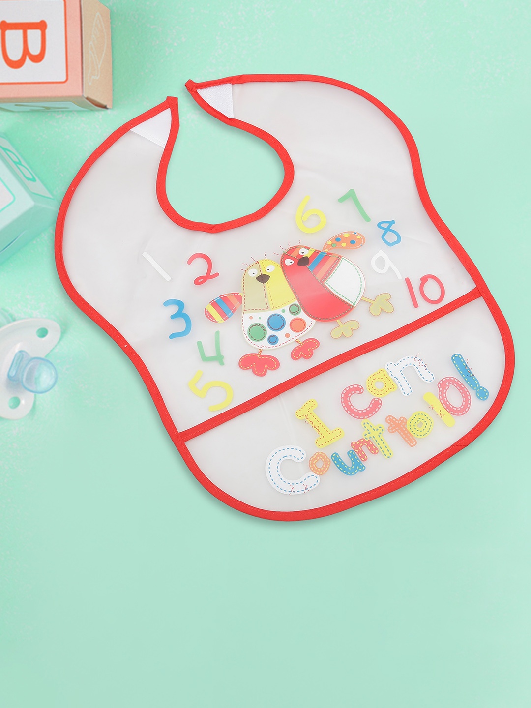 

Baby Moo Infant Kids Printed Mess-Free Bib, Red
