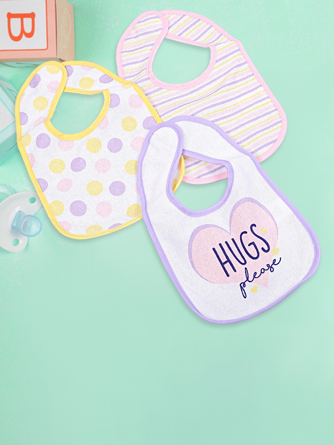 

Baby Moo Infant Girls Pack Of 3 Printed Pure Cotton Bibs, White