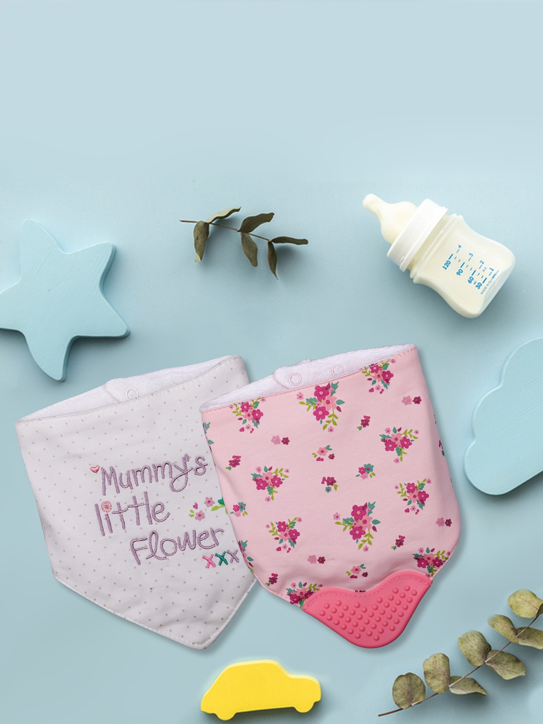 

Baby Moo Infant Girl Pack Of 2 Printed Bibs, Pink