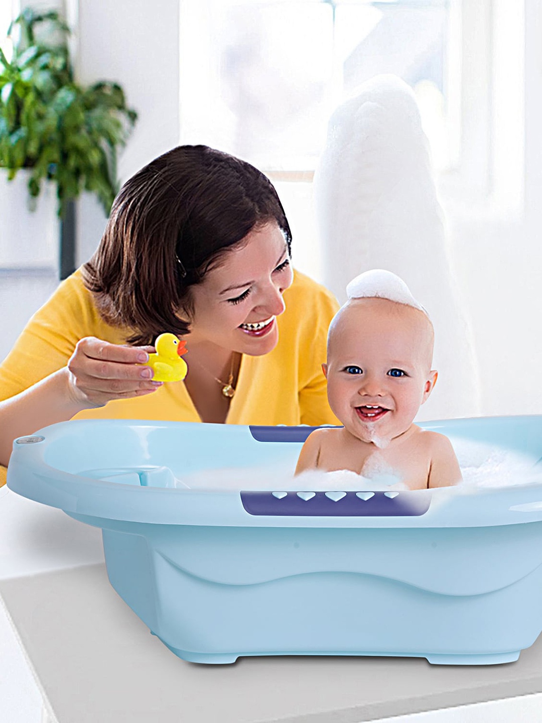 

Baby Moo Infant Bath Tub With Soap Holder And Drain Plug, Blue