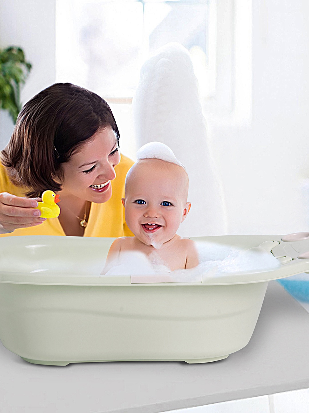 

Baby Moo Infant Kids Bath Tub with Bather & Drain Plug - Off-White, Cream