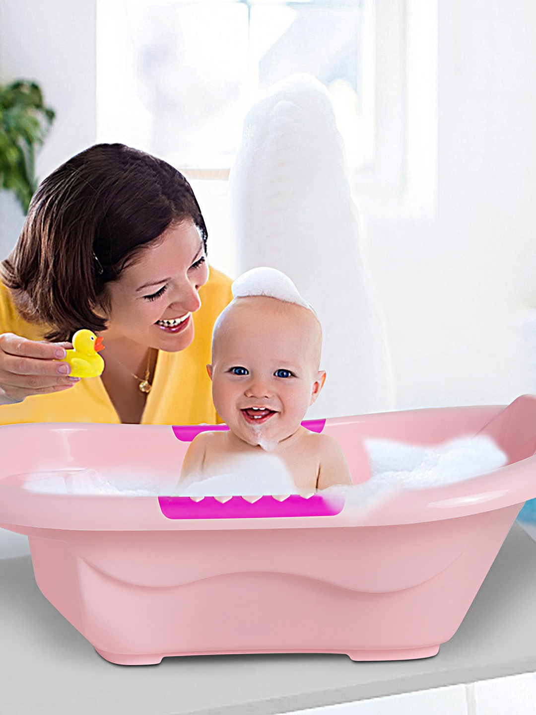 

Baby Moo Infant Kids Bath Tub with Soap Holder & Drain Plug - Pink