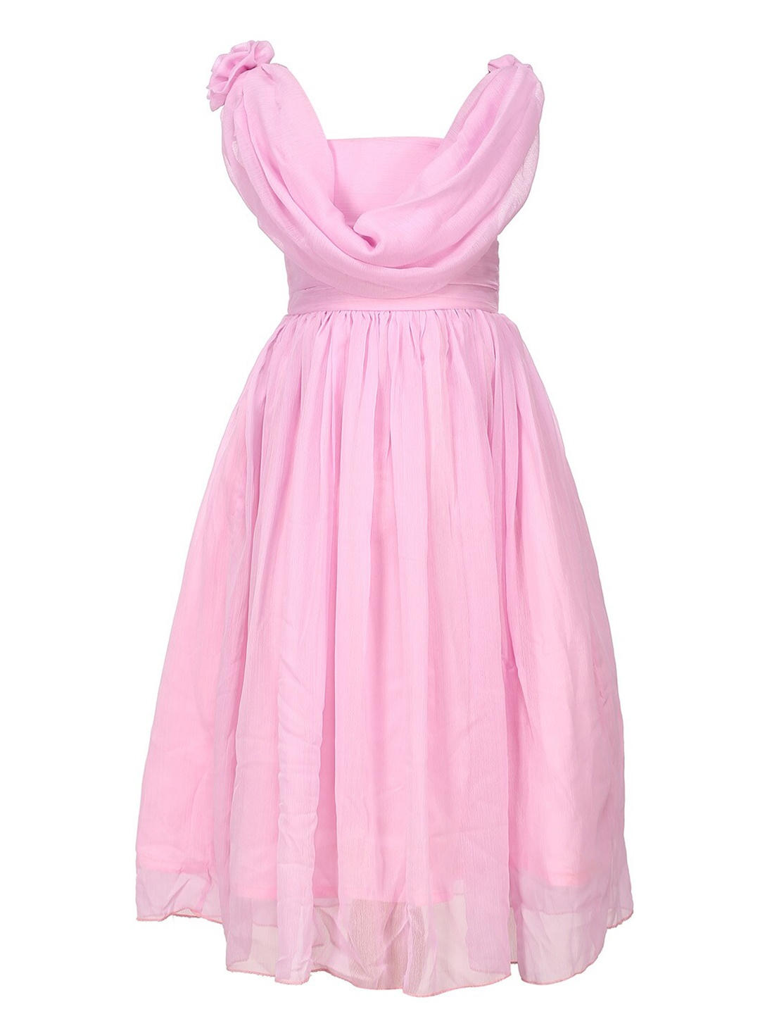 

Samsara Couture Pink & white Cowl Neck Satin Maxi Dress