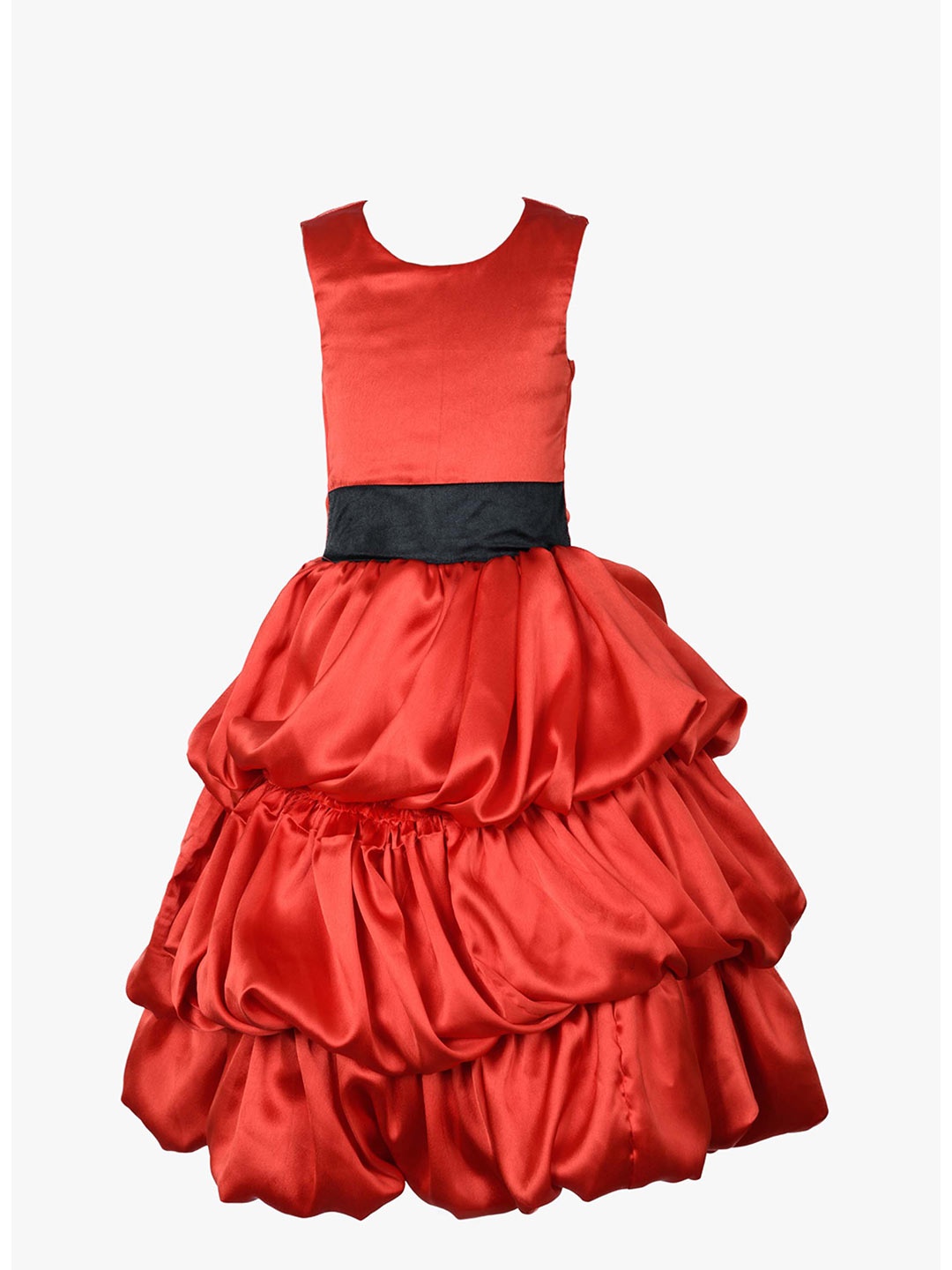 

Samsara Couture Red & Black Satin Solid Fit and Flare Maxi Dress