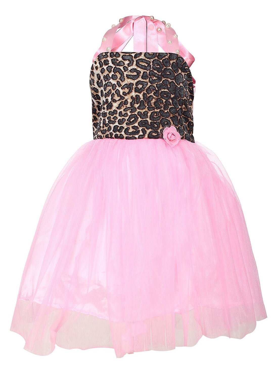 

Samsara Couture Pink & Brown Embellished Fit and Flare Satin Dress