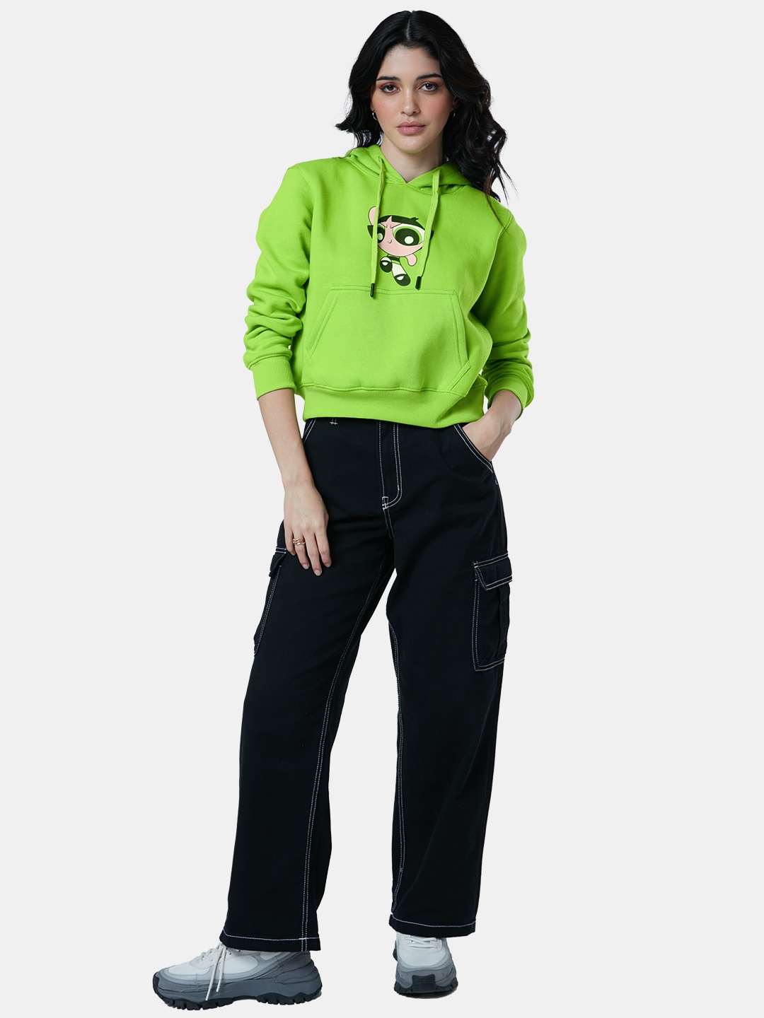 

The Souled Store Women Green Graphic Printed Cotton Hooded Sweatshirt