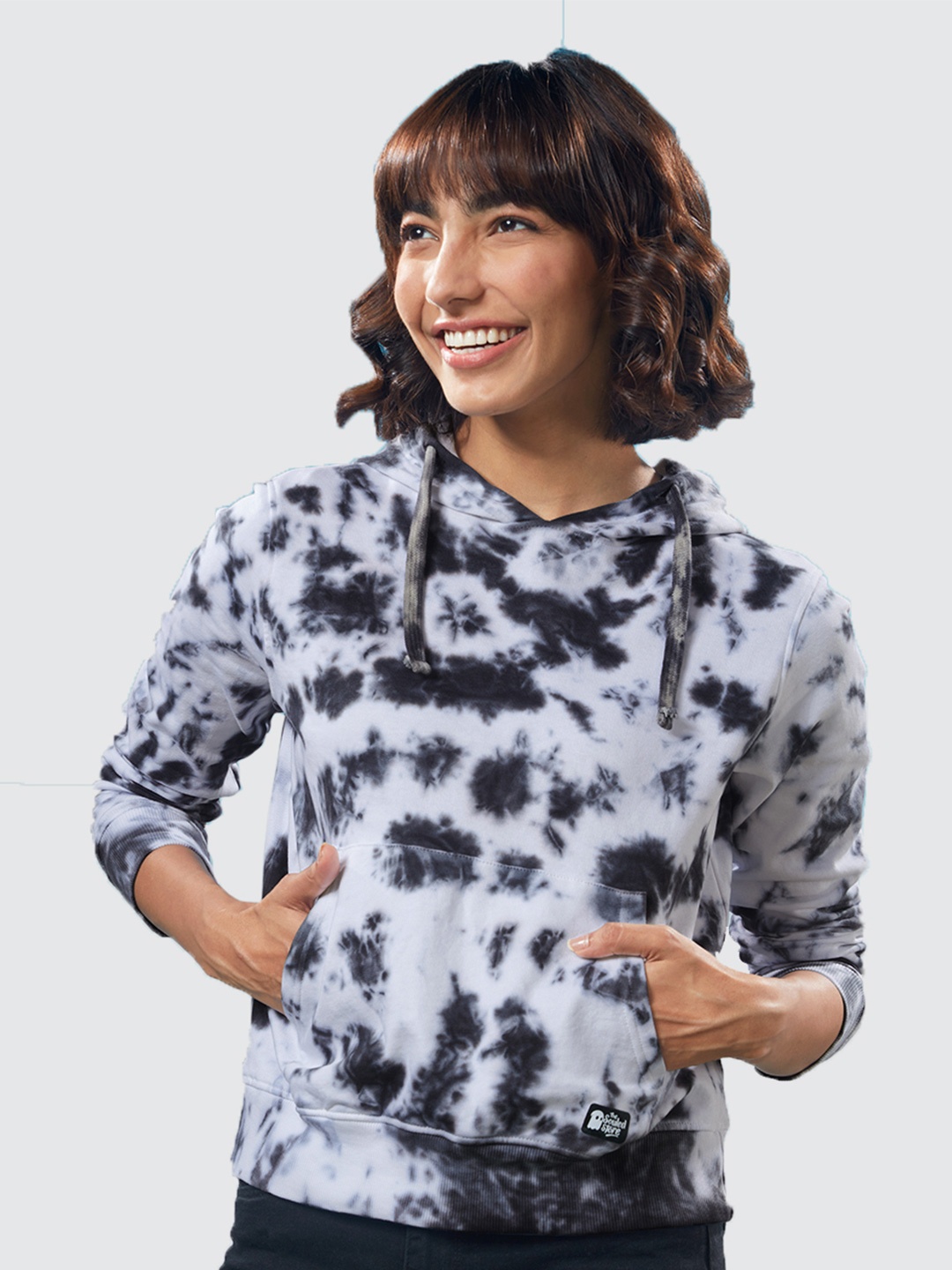 

The Souled Store Women Grey & Black Tie Dye Hooded Sweatshirt