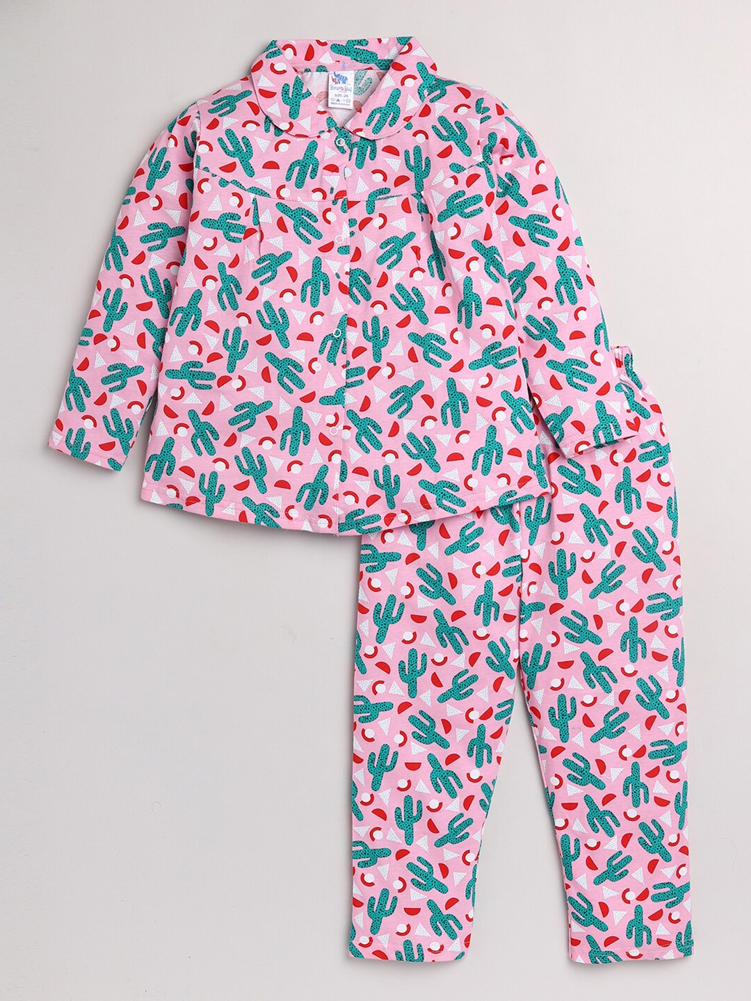 

Dear to Dad Girls Pink & Green Printed Night suit