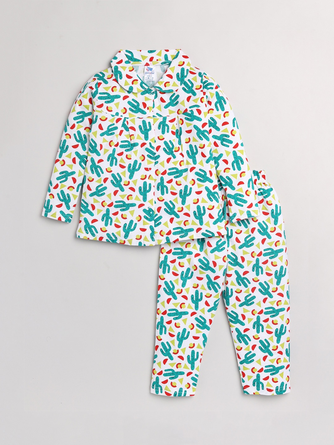 

Dear to Dad Girls White & Green Printed Night Suit